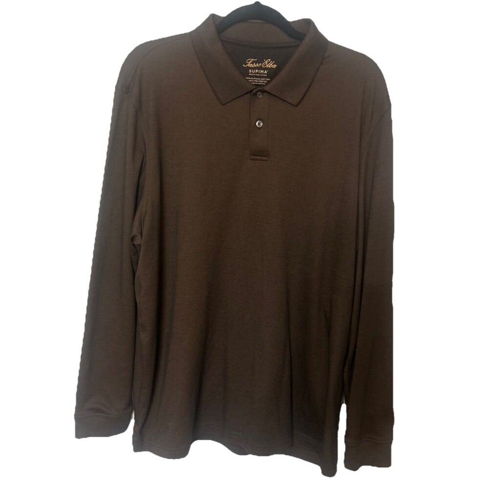Tasso Elba  Supima Cotton Blend Men's XL Choc Brown Long Sleeve Polo Golf Shirt